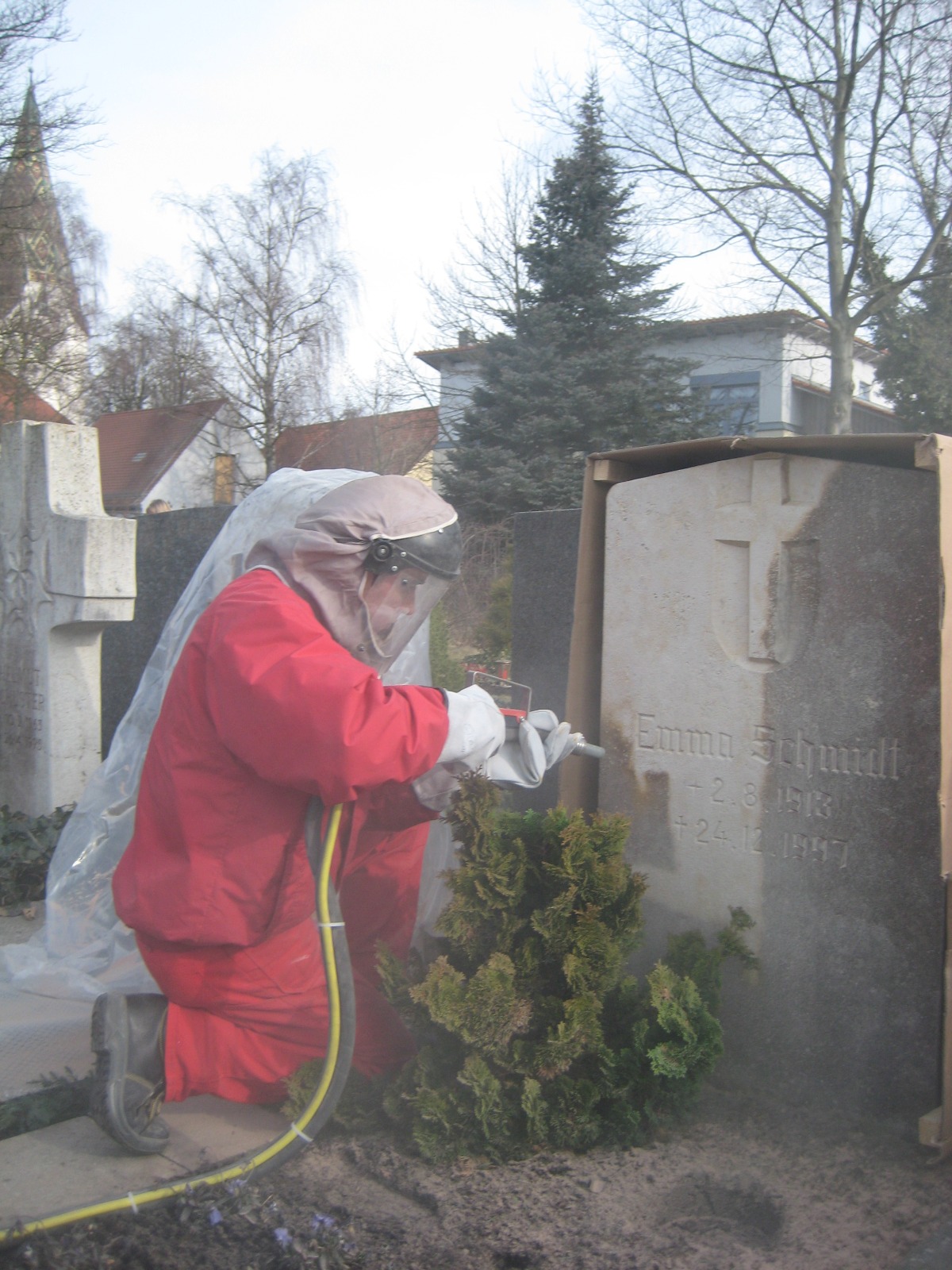 Sandstrahlen, Naturstein, Strahlen